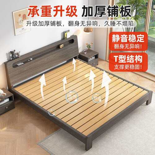 现代简约实木床1.5米经济型家用双人床1.8米出租房床架单人床1.2m