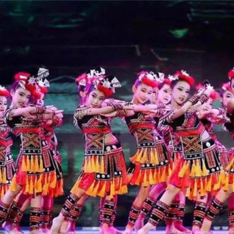 新款民族风铃呦灵演出服云川之舞同款女童壮族苗族土家瑶族舞蹈服
