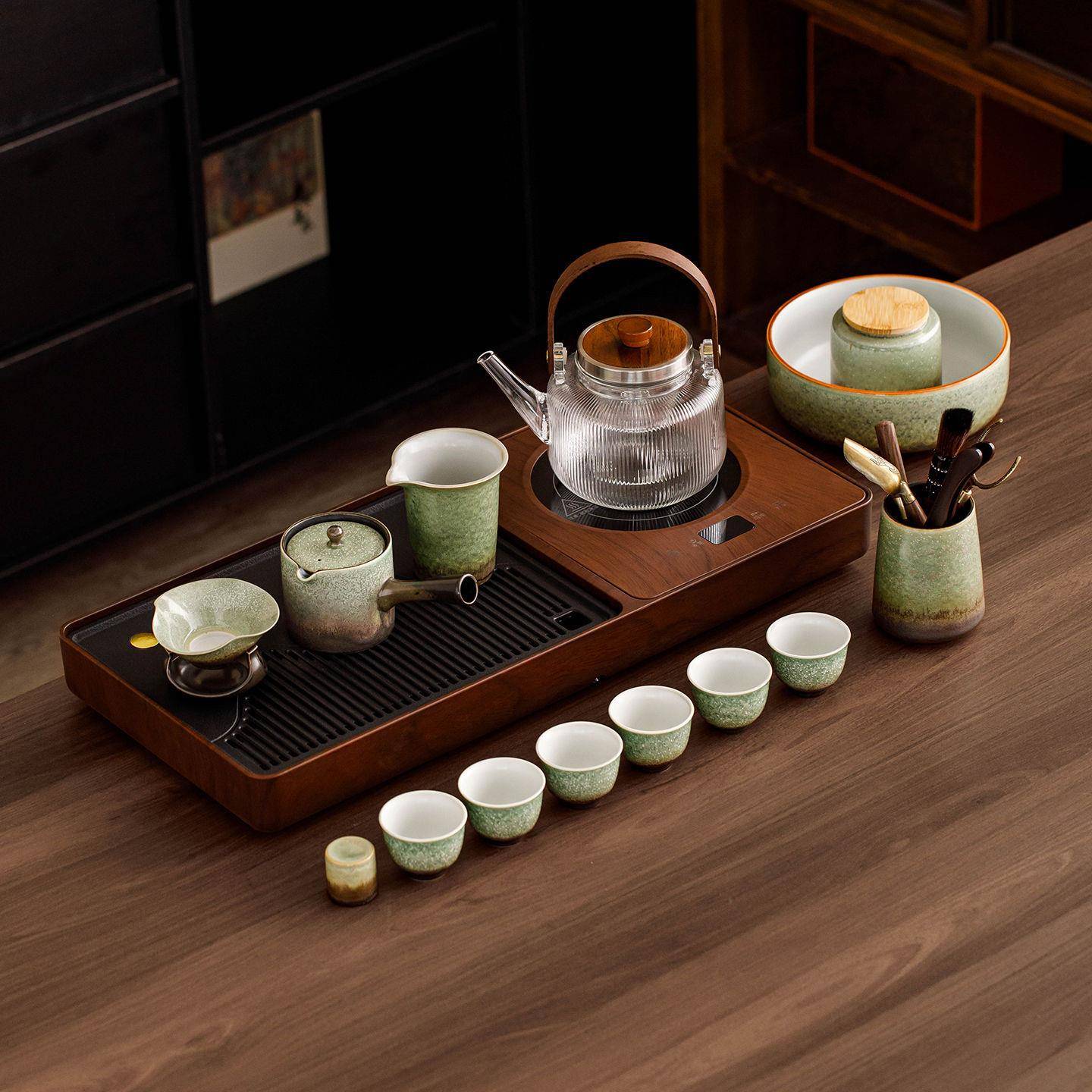茶盘2025新款家用茶具套装茶道烧水壶煮茶一体茶台小型自动排