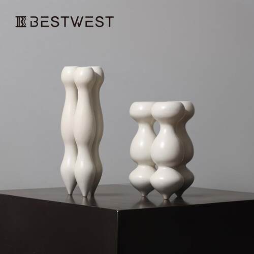 Best west 密蓝色不规则法式陶瓷花瓶摆件 轻奢家居高档艺术花器