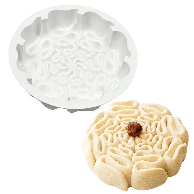 精品7寸圆形迷宫花型蕾丝慕斯蛋糕模具波浪纹路巧克力硅胶模具烘