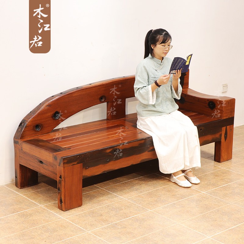 木江君中式雕花老船木贵妃椅 实木贵妃榻 明清古典卯榫躺椅