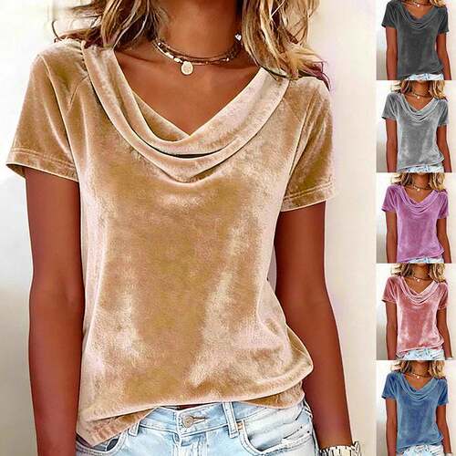Pile collar velvet short sleeved shirt堆堆领丝绒短袖