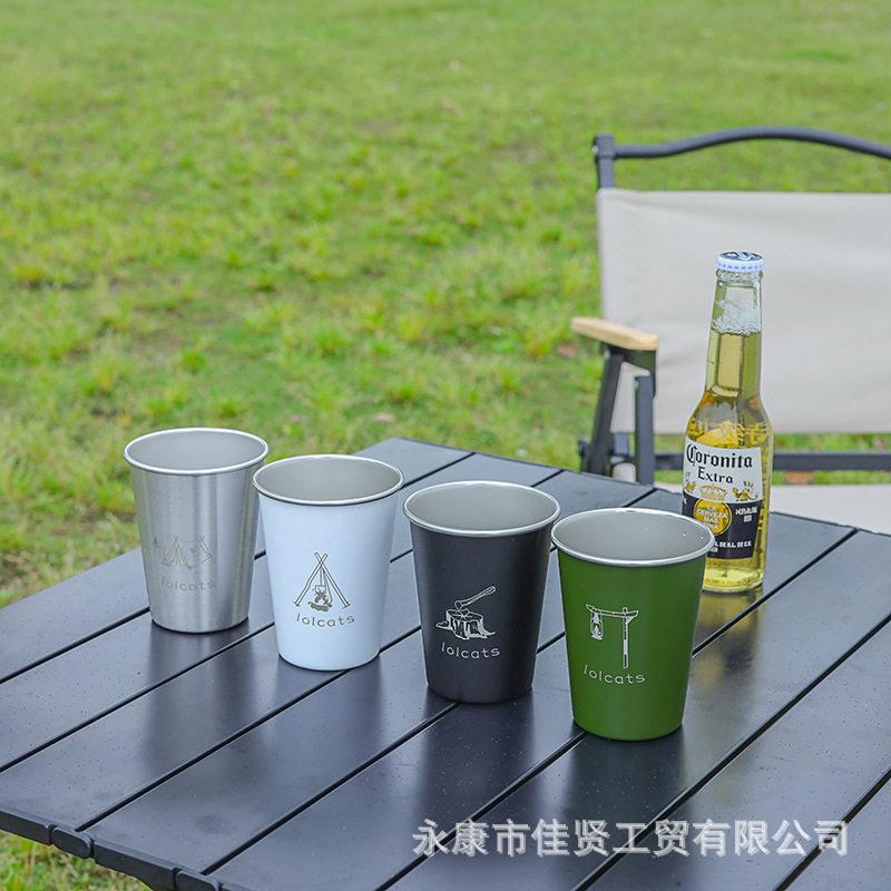 304不锈钢水杯层卷边直饮杯户外露营啤酒杯便携式耐摔咖啡杯子