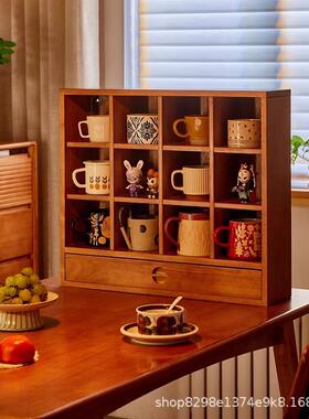 实木格架方格子置物架樱桃木色杯架收纳格子架桌面杯子展示架搁架