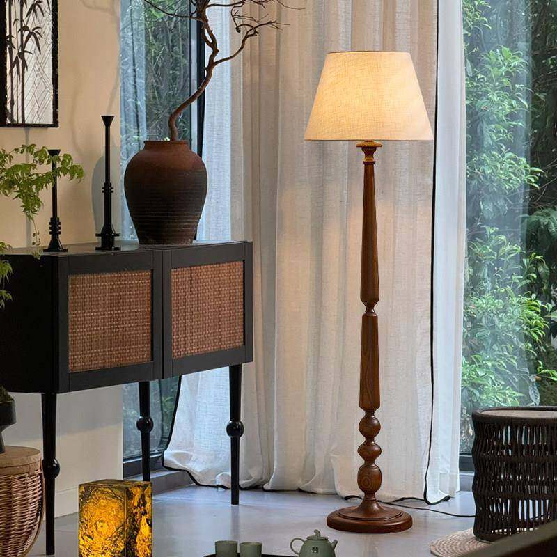 新中式复古实木落地灯中古侘寂风美式法式高级感客厅卧室氛围台灯