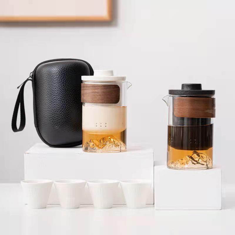 旅行功夫茶具套装玻璃泡茶壶茶杯陶瓷快客杯户外一壶四杯创意潮流