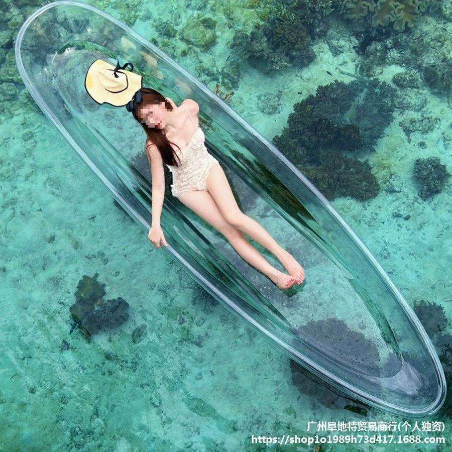 网红透明船水上玻璃船PC塑料船泳池海边航拍摄影旅拍拍照打卡道具