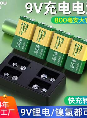德力普9V电池充电套装800mah大容量仪器仪表9伏方块充电电池6F22