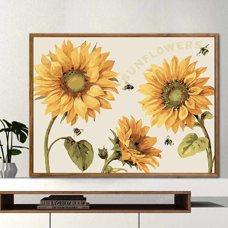 diy数字油画客厅餐厅花卉简单填色手工绘装饰画油彩画 阳光向日葵图片