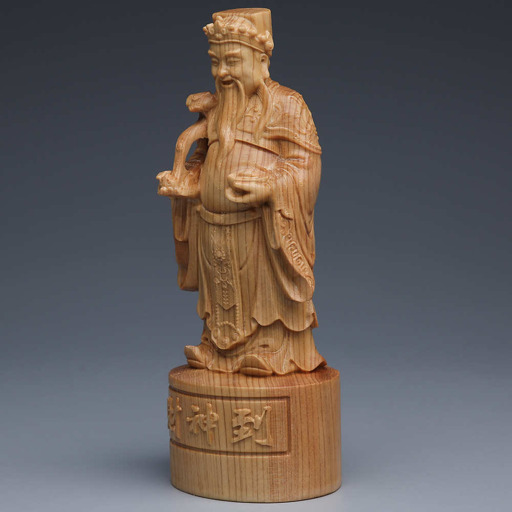 崖柏木雕财神爷到摆件 供奉客厅车载装饰品实木雕刻创意开业礼品