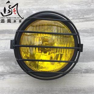 CG125摩托车改装覆古大灯 GN125覆古前照灯 铁壳黑色远近大灯圆灯