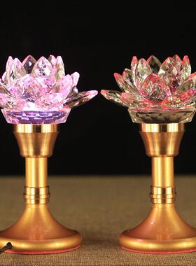 莲花灯水琉璃款式水晶款 LED七彩变色供灯精致做工桌面摆件家用