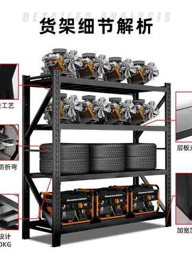 黑色仓储货架工厂家用多层自由调节置物架收纳架中型仓库货架