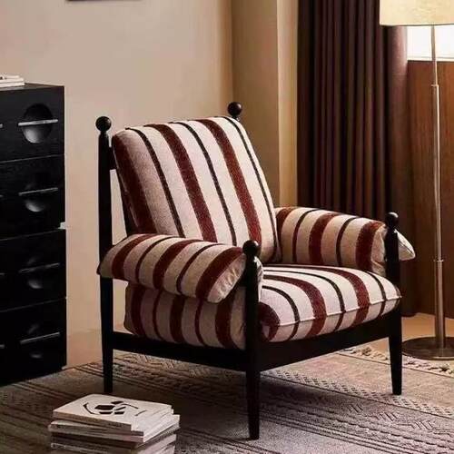 法式复古实木赤乌椅小户型客厅阳台懒人椅中古风布艺单椅单人沙发