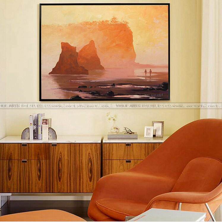 现代简约玄装饰画油画风景手绘客厅有框画现代走廊室关卧YIHUI 32