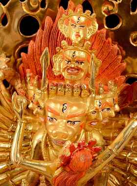 高档铜摆大威德铜室内家用1居0寸全鎏金双身莲花底座像家件