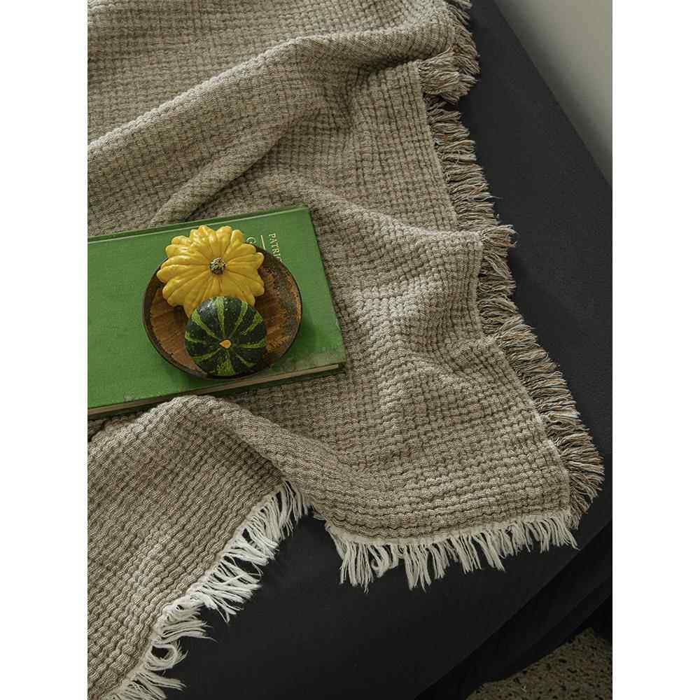 博主风自留棉麻毯子流苏毯沙发居家盖毯办公室午睡毯高级感样板房