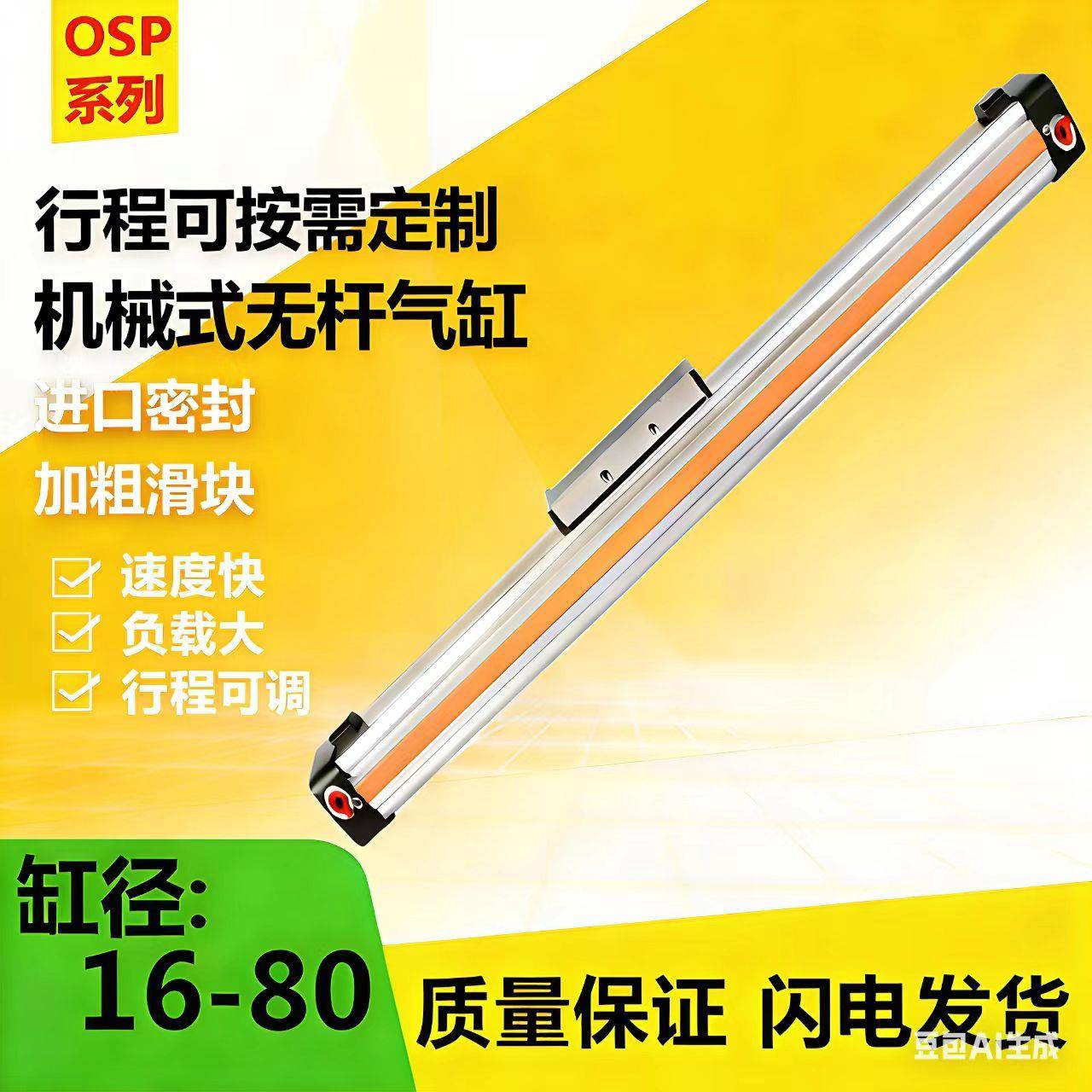缓冲机械式无杆气缸可调带导轨长行程配件磁性开关OSP缸径25现货图片