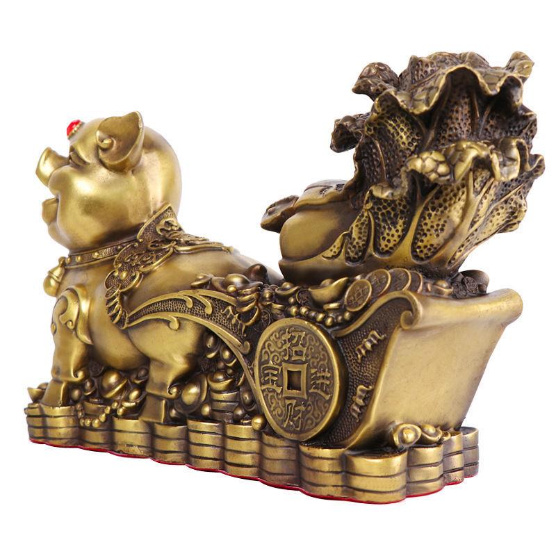 纯铜金猪拉财摆件十二生肖福猪送财铜白菜居家金属工艺品