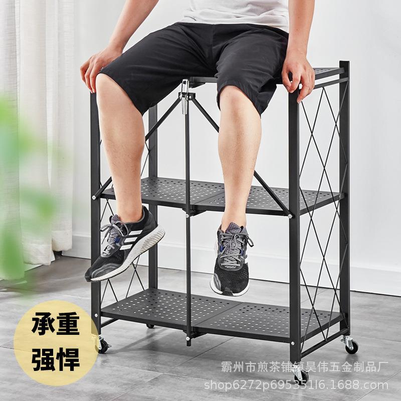 免安装折叠落地式置物物架房收纳波架微炉01架移动带轮储架厨收纳