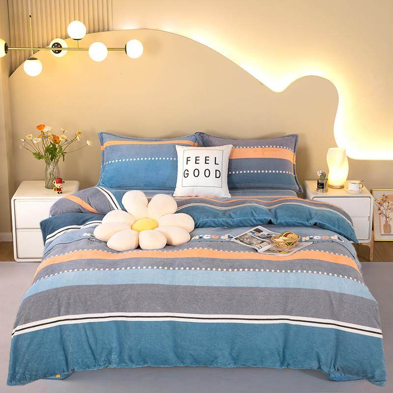 高档冬季牛奶绒床上四件套法加厚冬天加绒被三件双面珊套套瑚兰绒