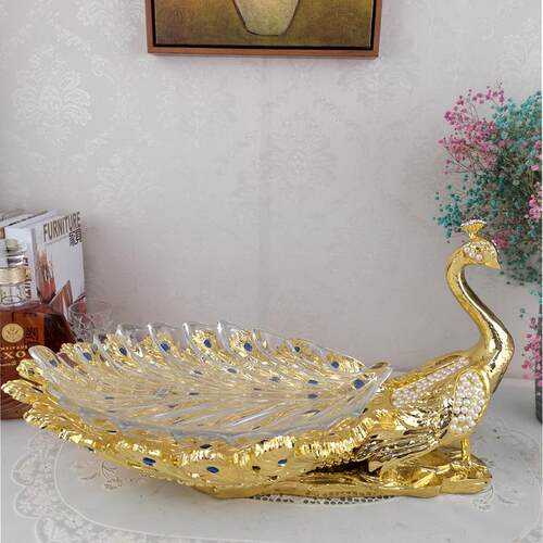 树脂珍珠孔雀家用果盘摆台样板房卧室餐厅书房桌面现代简约摆件