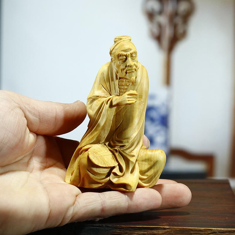 黄杨木雕刻木质茶宠茶道陆羽品茶工艺品装饰品摆件把玩件收藏送礼