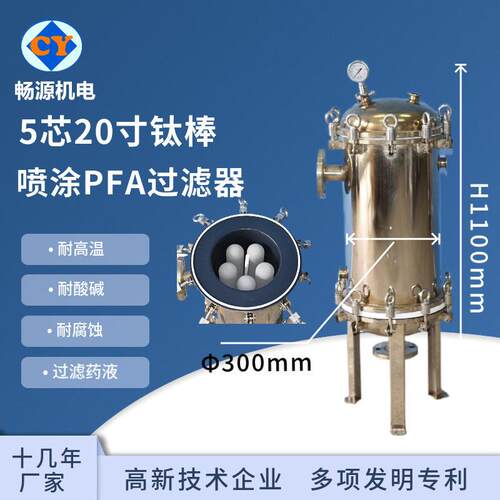 不锈钢5芯20寸四氟过滤器 PFA/PTFE喷涂过滤 化学液过滤设备