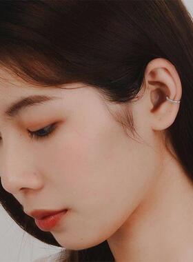 925 Silver Simple Zircon Crystal Clip on Ear Cuff Earring Wo