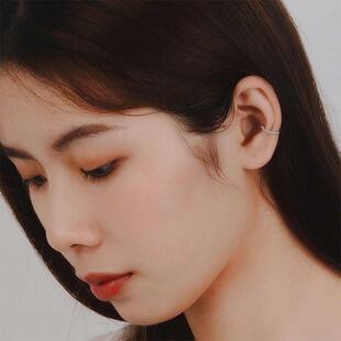 925 Simple Silver Clip Zircon Crystal Cuff Earring Ear