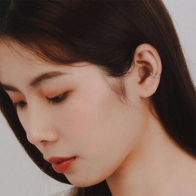 925 Silver Simple Zircon Crystal Clip on Ear Cuff Earring Wo