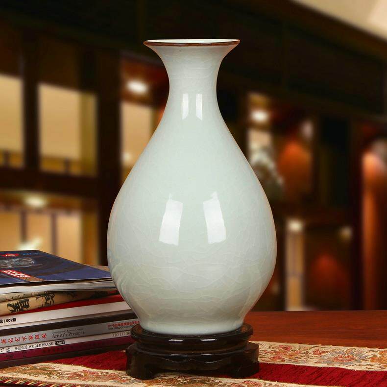 高档景德镇瓷器 仿官窑裂摆纹釉花瓶 中式古典家居工古艺品摆陶件
