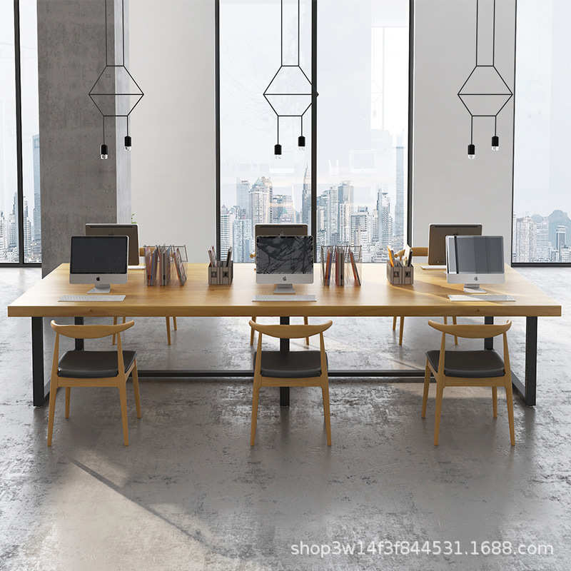 简约实木会议桌椅 办公室长桌工作台职员电脑桌 家用铁艺办公桌