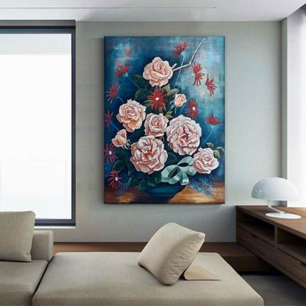 现代简约牡丹花手绘油画客厅装饰画抽象粉色花卉肌理画玄关挂壁画