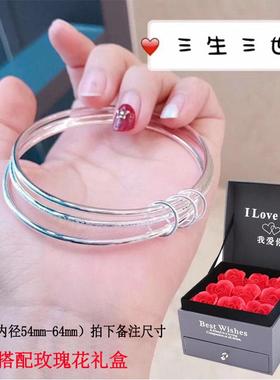 高档银手三生Ii日i年轻风格镯999纯银实心薄圈闭口生人礼物手情镯