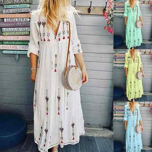 Women's collar printed dress, long skirt