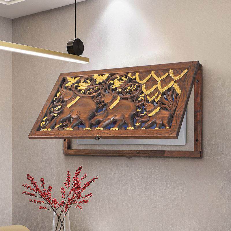 泰国实木大象电表箱遮挡箱电闸盒配电箱装饰画 画饭厅新中式挂画