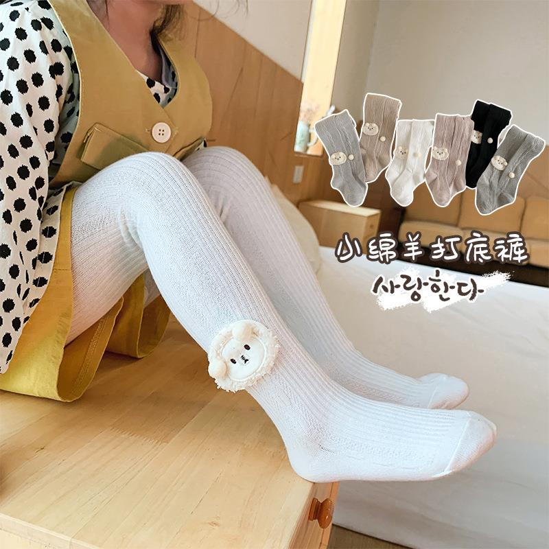 儿童连裤袜宝宝春秋婴儿打底袜纯色可爱小羊连体袜女童打底裤
