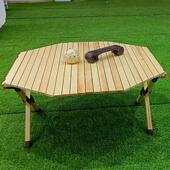 实木蛋卷桌可折叠圆形露营桌摆摊便携式 加大桌面户外野餐八角桌