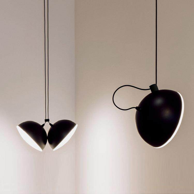 意大利设计师款餐厅灯北欧极简半圆小鼓吧台灯丹麦黑色三头吊灯