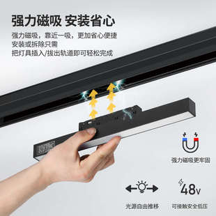 磁吸軌道燈LED客廳大廳無主燈嵌入式 無邊框預埋線條導軌射燈 暗裝