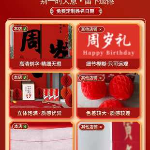 中式 用品 周岁生日布置场景装 饰kt板女男孩抓周氛围背景墙网红套装