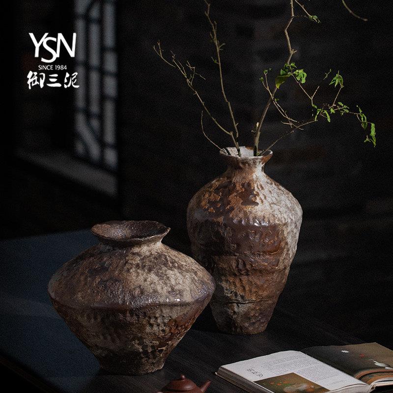 御泥陶瓷花瓶三陶瓶插花覆古风手工花民宿酒店粗侘210331侘寂风干