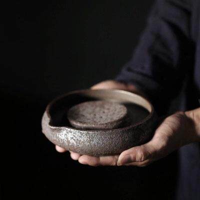 铁锈釉粗陶壶承 茶承陶瓷干泡盘壶托储水复古茶道零配