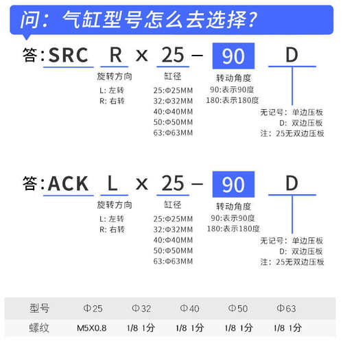 厂家直供气动小型90度180度ACK旋转转角下压夹紧气缸SRC25 32 40