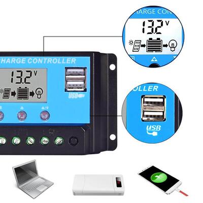 30A/20A/10A 12V 24V Auto Solar Charge Controller PWM Control