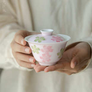 手绘浮雕盖碗釉下彩花蕊泡茶器有田烧茶杯家用功夫茶具陶瓷茶碗