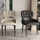 意式 现代简约靠背椅镂空椅子 皮艺酒店餐椅家用餐椅轻奢高级感新款