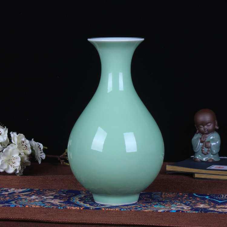 花瓶陶瓷博古架青釉花瓶 装饰品 鱼尾影工艺品摆件陶瓷批仿古中式